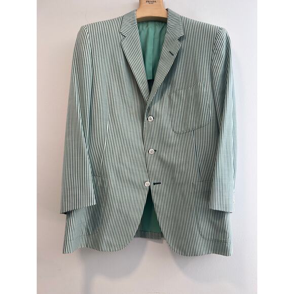 Hickey Freeman 3 Button Suit Jacket Pastel Green White Pinstripes Size 44 JL - Picture 2 of 12
